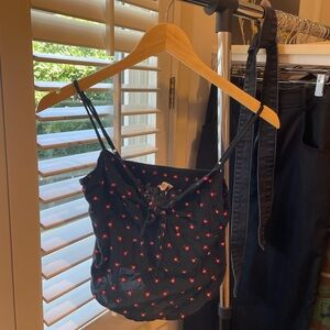 Navy Brandy Melville tank with cute red flowers and tie in the front